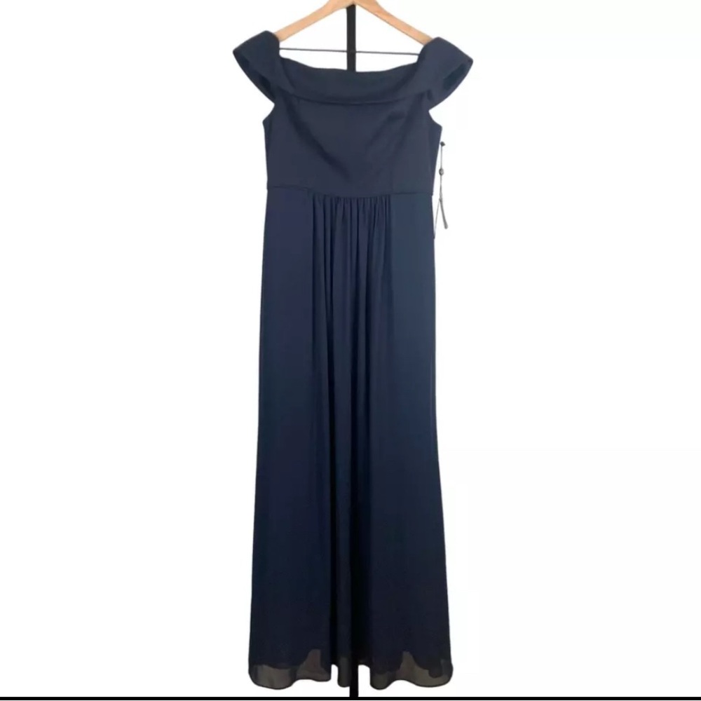 Adrianna Papell Navy Off-Shoulder Gown - NWT - Picture 3 of 12